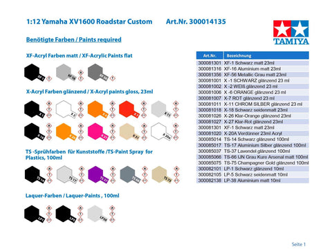 Tamiya 14135 1/12 Yamaha XV1600 Road Star Custom Plastic Model Kit
