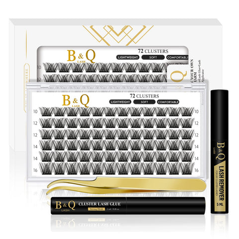 DIY Lash Extension Kit B34 Lash Cluster B&Q DIY Eyelash Extension Kit Individual Lashes Eyelash Clusters with Mascara Brush Eyelash Glue Remover Lash Applicators for DIY Eyelashes Extensions (Kit,B34)