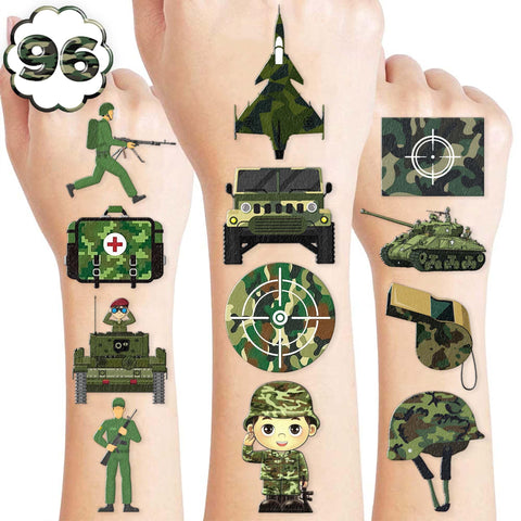 Generic 115 PCS Military Temporary Tattoos Themed Army Birthday Party Decorations Favors Supplies Decor Camouflage Party Favors Camo Tattoos Stickers Gifts for Kids School Prizes