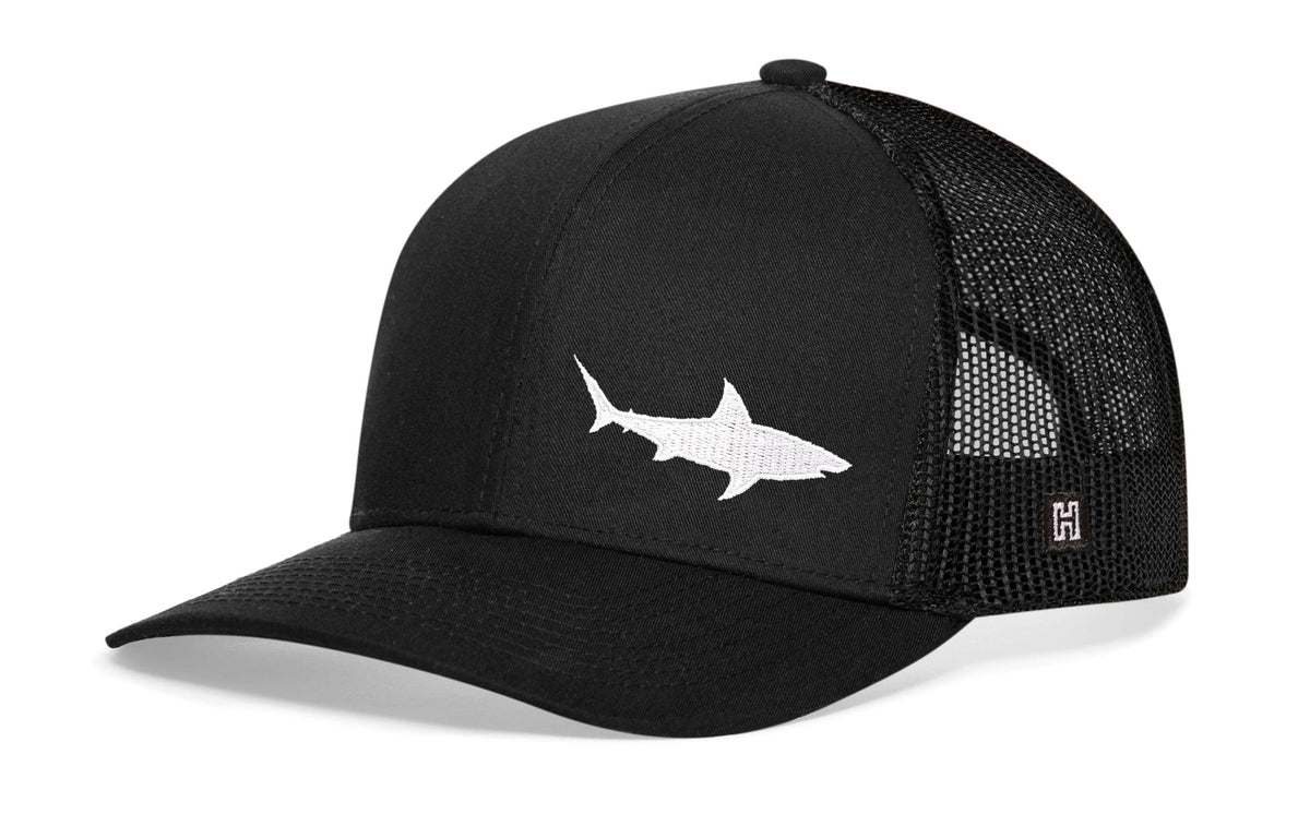 HAKA Shark Embroidered Trucker Hat, Outdoor Hat for Men & Women, Adjustable Baseball Cap, Mesh Snapback, Golf Hat - Black