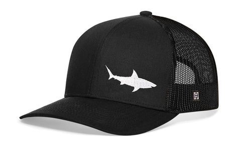 HAKA Shark Embroidered Trucker Hat, Outdoor Hat for Men & Women, Adjustable Baseball Cap, Mesh Snapback, Golf Hat - Black