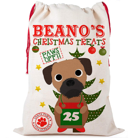KRAFTYGIFTS Dog Christmas Sack Border Terrier Pet Personalised Treat Bag CDS11(Small)
