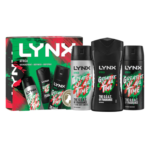 LYNX Africa Trio Deodorant Gift Set Body Wash, Body Spray and Anti-perspirant perfect for his daily routine 3 piece