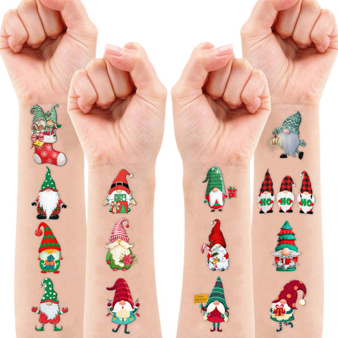 Christmas Gnome Temporary Tattoos - Christmas in July | Festive Xmas Stickers for Themed Birthday Parties, Decorations, and Gifts | Funny and Cute Gnomes for Kids, Girls, Boys | Class Prizes Included