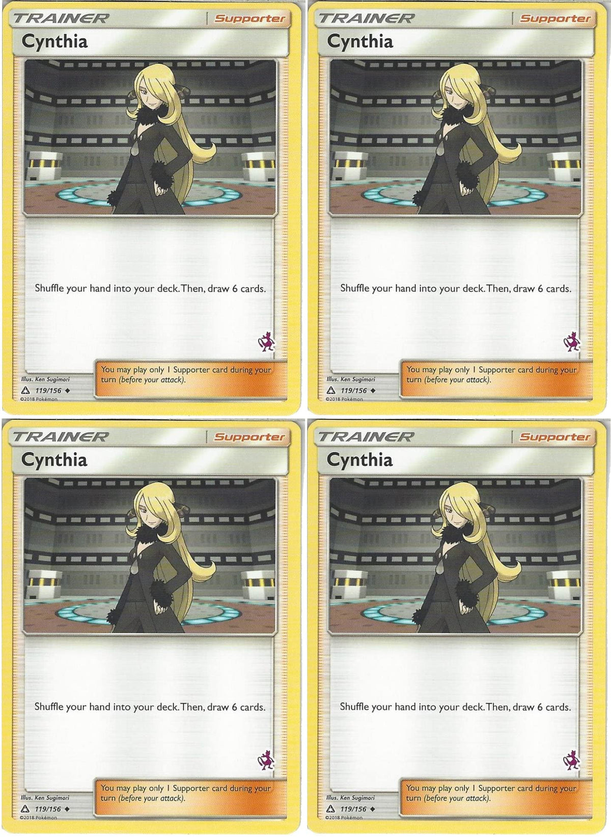 Pokemon Cynthia 119/156 - Ultra Prism - Battle Academy Trainer Supporter Card Lot - Playset x4