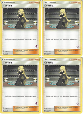 Pokemon Cynthia 119/156 - Ultra Prism - Battle Academy Trainer Supporter Card Lot - Playset x4