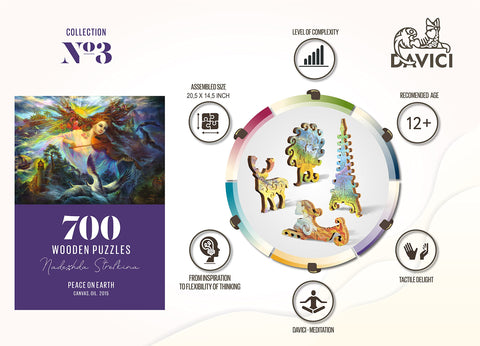 New World Famous Wooden Jigsaw Puzzles for Adults and Kids by DaVICI - Masterpiece Wooden Jigsaw Puzzle Shaped and Cut to Form Object or Character - Collection 3 - Peace on Earth