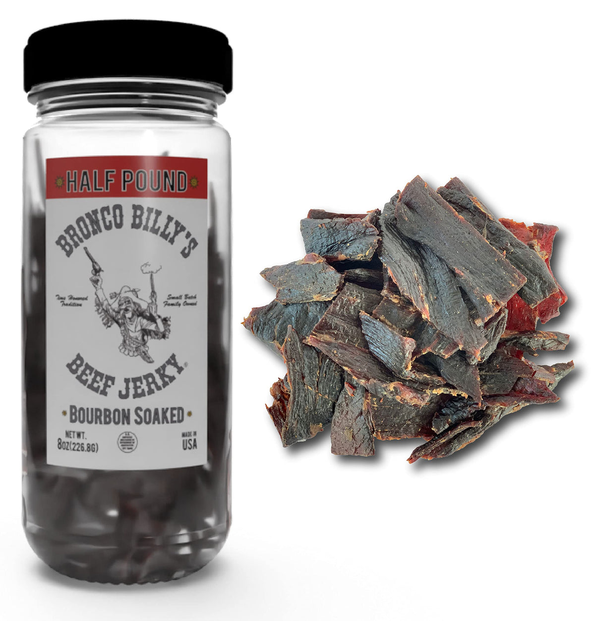 Bronco Billy's Beef Jerky Boubon Soaked 8oz Jar