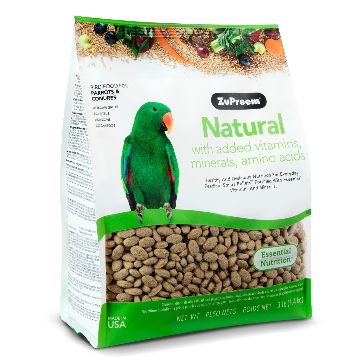 ZuPreem Natural With Added Vitamins, Minerals, Amino Acids Medium/Large Bird Food,3 Lb.