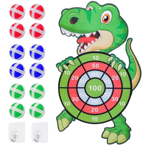 Dinosaur Toys for Boys, 30" Dart Board Kids Toys Age 3-12 Year Old Boys Board Game Set with 12 Sticky Balls, Birthday Party Tossing Game Dinosaur Gifts for Boys