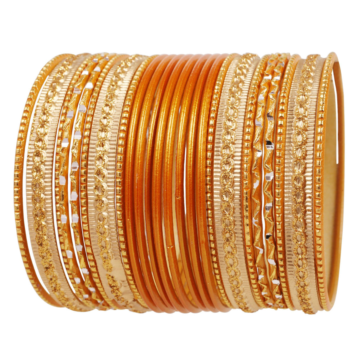 Touchstone "Colorful 2 Dozen Bangle Collection" Indian Bollywood Alloy Metal Textured Turmeric Golden Color Designer Jewelry Bangle Bracelets Set Of 24 In Antique Gold Tone For Women.