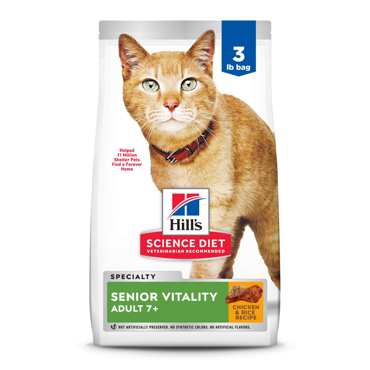 Hill's Science Diet Adult 7+ Senior Vitality Dry Cat Food, 3 lb. Bag
