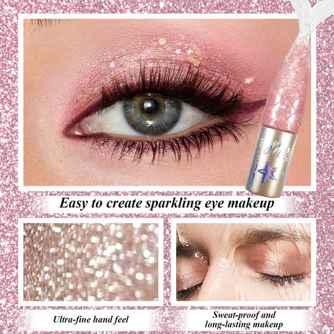 Glitter Eyeshadow Eyeliner Liquid, 4 Colors Metallic Glow Eyeshadow Liquid Mermaid Eyeliner Liquid, Sweatproof Shimmering Diamond Eyeshadow Liquid, Long Lasting Quick-Drying Make Eyes Sparkle (B)