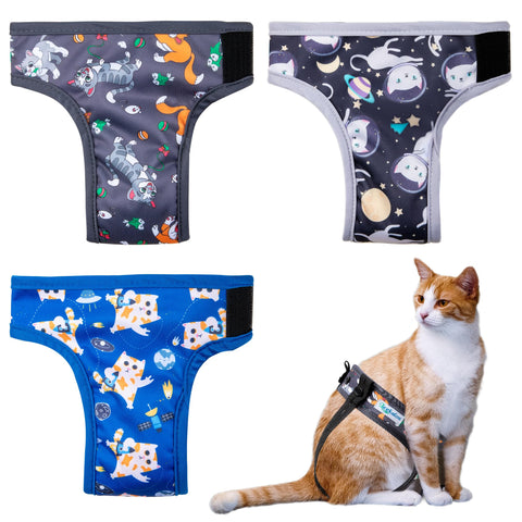 Leekalos Reusable Washable Cat Diapers (3 Pack) - Highly Absorbent Cat Diapers - Size Adjustable Diapers for Female Cats & Male Cat Easy to Put on Diapers (Small, Cats)