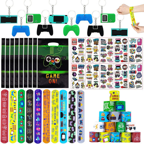 Video Game Party Bag Fillers for Kids Boys Girls, 40Pcs Game Theme Assorted Toys Pinata Filler with Slap Bands Stickers Keychains Gift Bags Lucky Dip Prize Party Favours for Birthday Gift Halloween