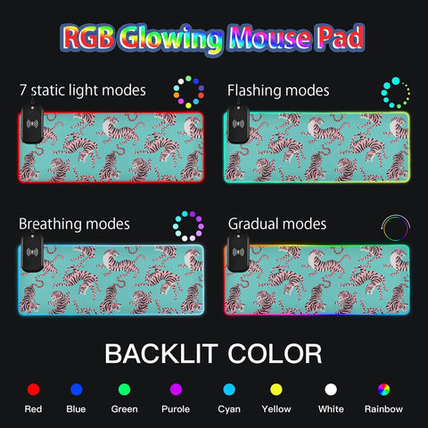 Cute Tigers Wireless Charging Mouse Pad for Mobile Phone Extra Large Gaming Mousepad with 13 Lighting Modes Keyboard Mat for Office Home Gaming MacBook PC Laptop Desk