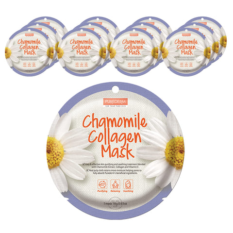 Purederm Chamomile Collagen Mask (12 Pack) - Chamomile extracts, Collagen, and Vitamin E to Help Purify and Soothe the SkinÃ¢â‚¬Â¦