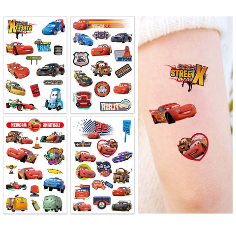 Car Temporary Tattoos Removable Fake Tattoos Lightning Race Cars Toys Birthday Party Favor Supplies Stickers for Kids Adult 4 Piece Set