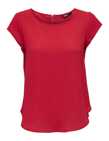 ONLY Women's Onlvic S/s Solid Top Noos Wvn Plain Vest Long Sleeve T-Shirt, Red (High Risk Red High Risk Red)-10