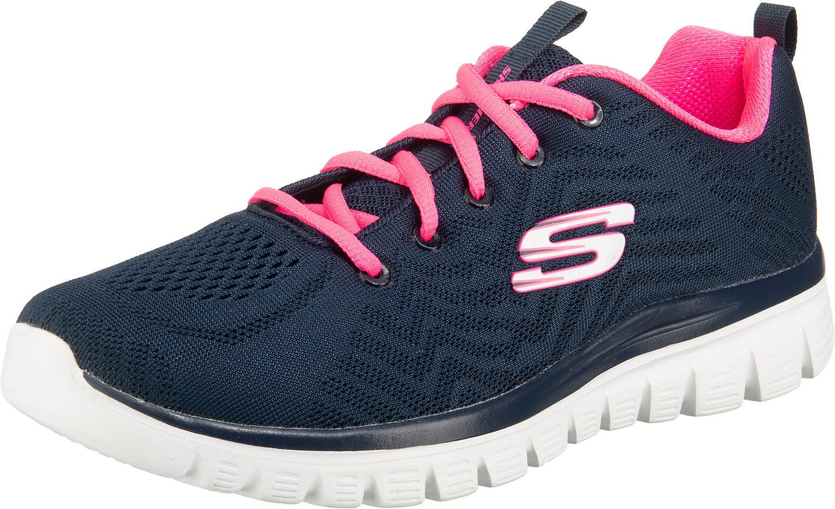 Skechers Women's 12615 GRACEFUL GET CONNECTED Sneaker, Navy Mesh / Hot Pink Trim, 8 UK