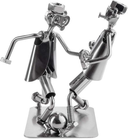 BRUBAKER Screw Man Soccer Duel - Handmade Iron Figure Metal Man Soccer Player - Metal Figure Gift Idea for Soccer Players and Footballers
