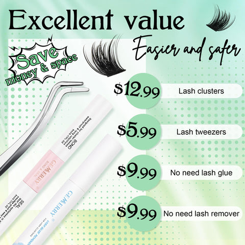 GEMERRY Lash Extension Kit, Lash Clusters Self Adhesive Eyelashes Press On Lashes DIY Eyelash Extension Kit Individual Lashes Eyelash Clusters with Lash Tweezers No Glue Needed No Residue Lash Kit