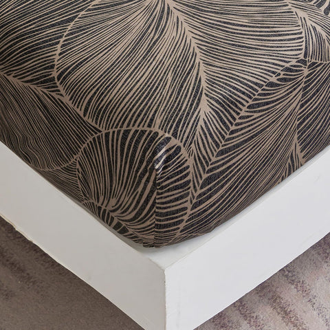 Jemiipee Super King Fitted Sheet Brown Tropical Leaves Pattern, 30 cm Deep Pocket, Soft Microfiber Botanical Fitted Bed Sheets