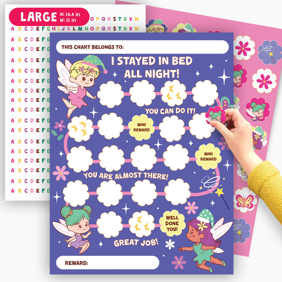 Bedtime Routine Chart for Toddlers - Pretty Fairy Reward Chart for Kids Girls Boys - Training Sticker Reward Charts - Responsibility Chart for Sleep - Kids Behavior Chart - by Central 23