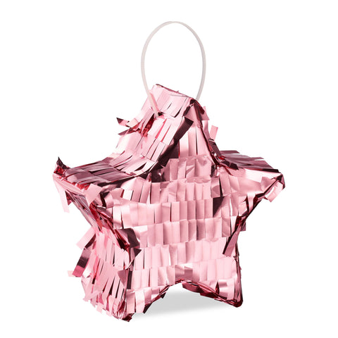 Relaxdays Piñata, Mini, Star, Birthday, Party, Wedding, Celebration, Decoration, HxWxD: 12x12x4 cm, Fill-up, Sweet, Pink, Cardboard, 12 x 12 x 4 cm