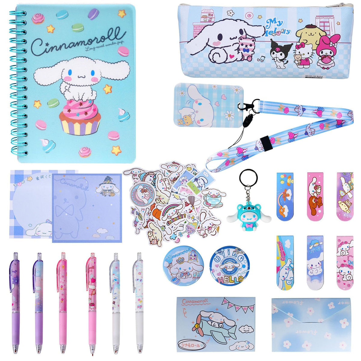 YWBEQWNC 70 Items Cinnamoroll Stationery Set, Cinnamon Roll School Supplies, Cute School Supplies Set