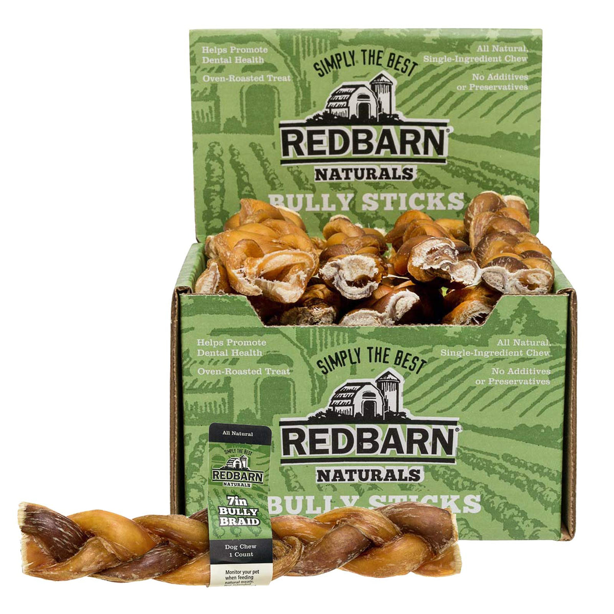 Redbarn 7" Braided Bully Sticks for Dogs. Natural, Grain-Free, Highly Palatable, Long-Lasting Dental Chews Sourced from Free-Range, Grass-Fed Cattle (3 Sticks)