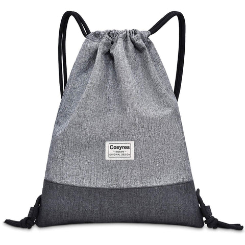 Cosyres Drawstring Backpack PE Sports Bag Gymsack for Women/Men with Zip Pocket (Grey)