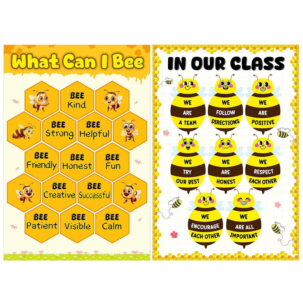 D4DREAM Classroom Rules Poster Honeybee Motivational Posters for Classroom Decorations 2pcs Inspirational Classroom Educational Posters Back to School Teacher Supplies for Elementary Middle High School
