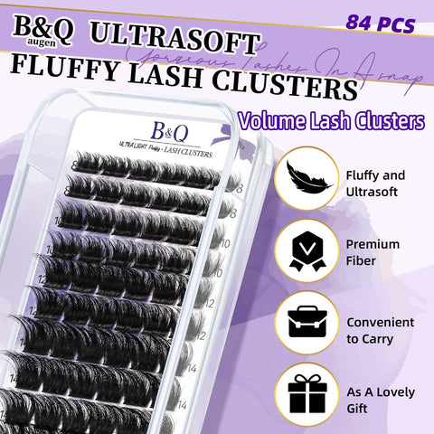 Lash Clusters F01 Fluffy Individual Lashes 84 Pcs Ultralight Eyelash Clusters B&Q DIY Cluster Eyelash Extensions at Home Wispy Lash Extension Light as Feather Cluster Lashes (F01-D-8-18mm)