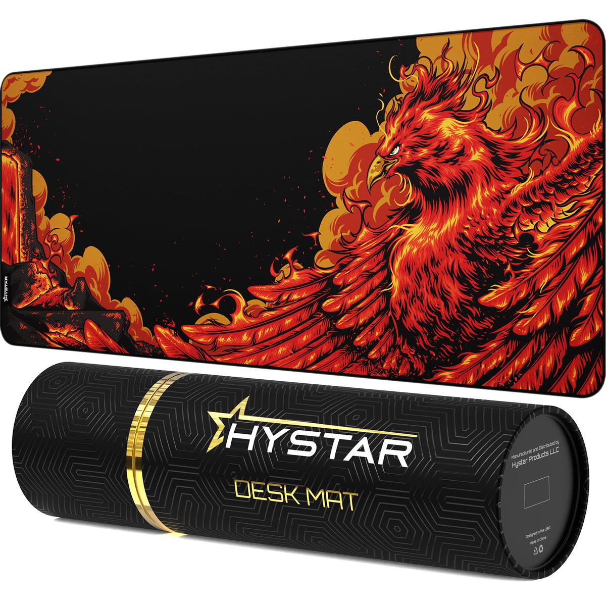 Hystar Extended Gaming Mouse Pad | XXL 36" x 16" | 5mm Thick, Waterproof Surface, Smooth Polyester Fabric, and Natural Rubber Base | Mythic Phoenix