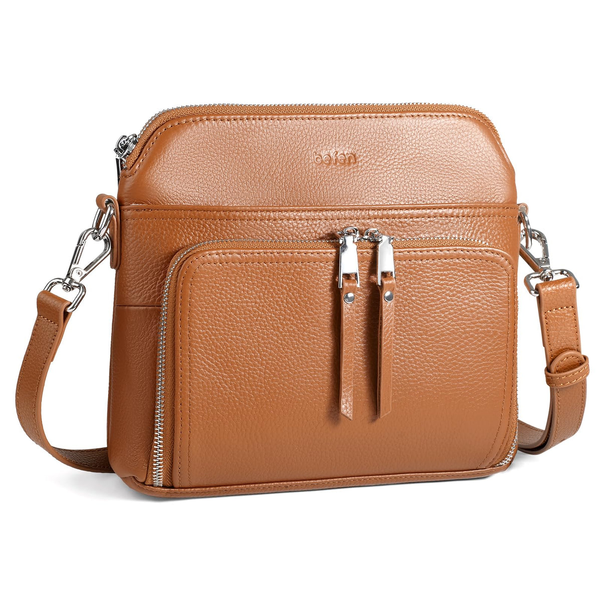befen Genuine Leather Crossbody Purses for Women, Women's Small Crossbody Shoulder Bag with Built in RFID Wallet, Cognac Brown