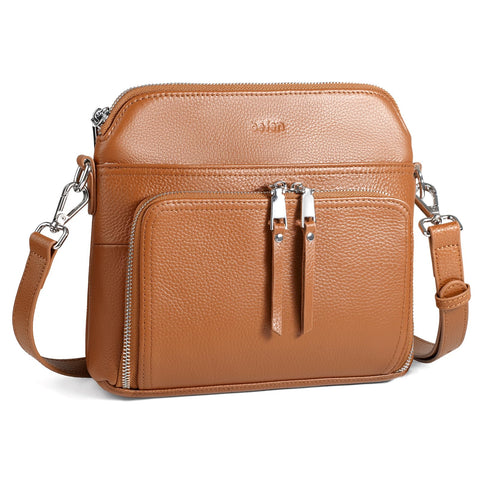 befen Genuine Leather Crossbody Purses for Women, Women's Small Crossbody Shoulder Bag with Built in RFID Wallet, Cognac Brown
