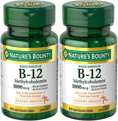 Natures Bounty Methylcobalamin B12 Microlozenge Tablets, 1000 mcg, 120 Count), 60 Count (Pack of 2)