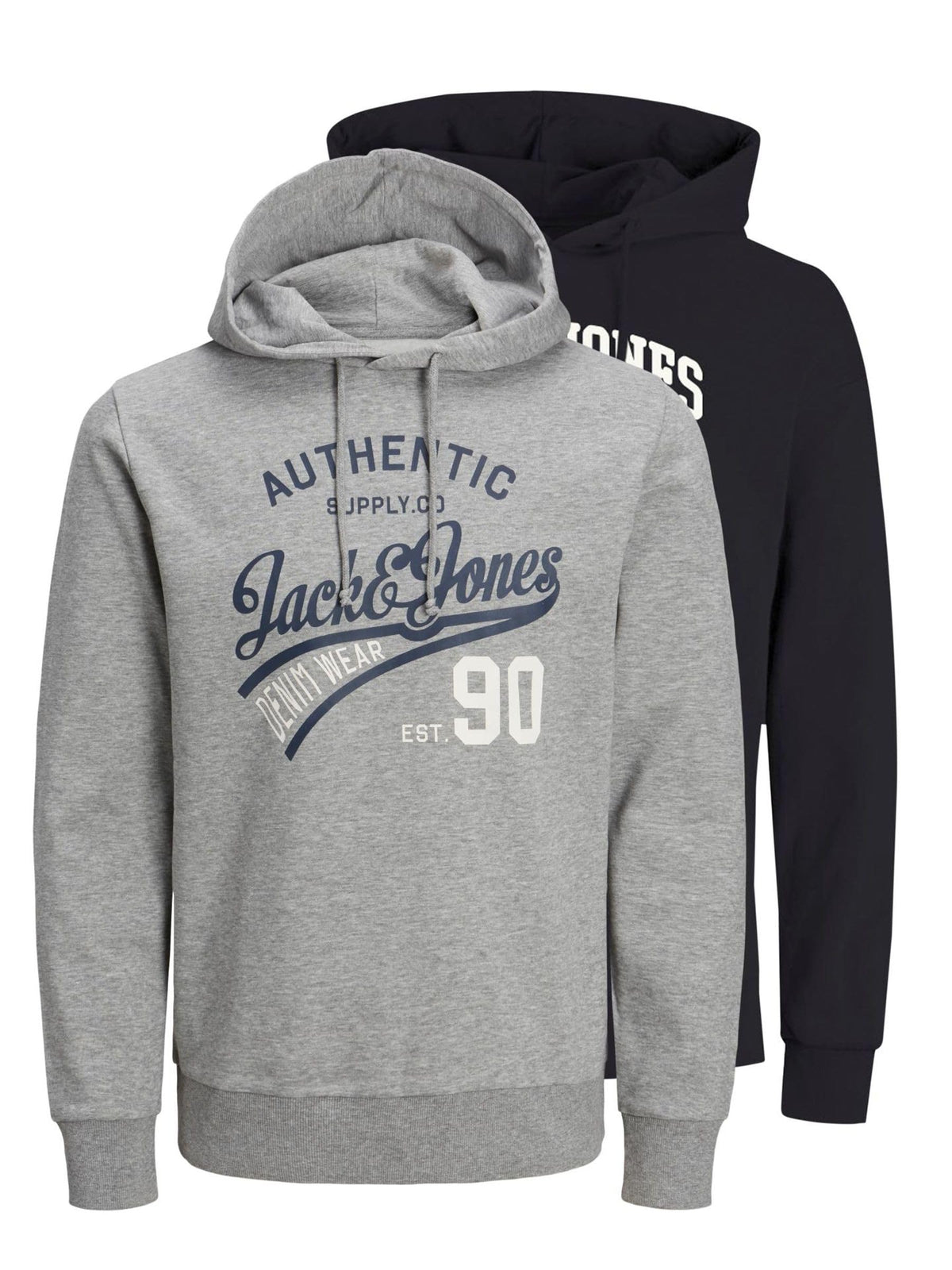 JACK & JONES Mens Ethan 2 Pack Hoodie Light Grey Marl/Black L