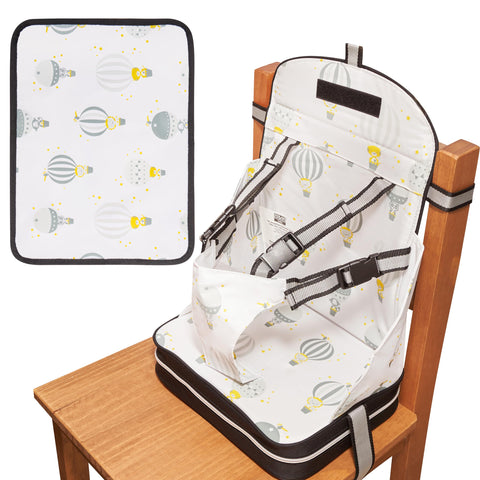 Polar Gear Portable Booster Seat with Matching Place Mat - Baby Chair with Integrated Pocket - for Toddlers Aged 1-3 - Lightweight, Safe and Easy-to-Clean - (Hot Air Balloon)