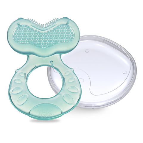 Nuby Silicone Teethe-EEZ Teether with Bristles, Includes Hygienic Case, Aqua