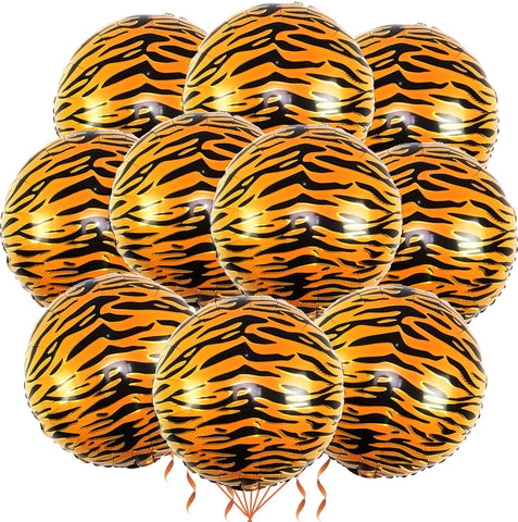 10 Pack 18 Inch Animal Tiger Pattern Foil Balloons Helium Animals Balloons Wildlife Print Balloons for Animal Birthday Tiger Jungle Safari Theme Backdrop Kids Party Decorations Supplies