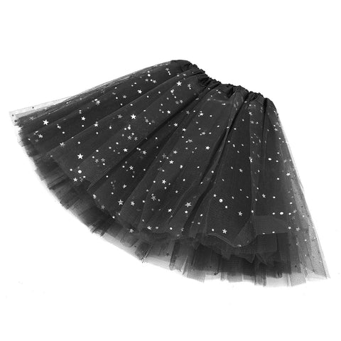 WLLHYF Tutu Skirts for Girl, 3Layers Tulle Sequin Star Ballet Dance Tutu Skirt Princess Christmas Skirt for Girl Toddler 2-8 Years (Black)