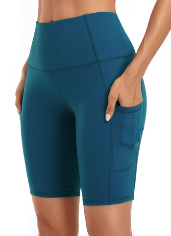 Oalka Women's Short Yoga Side Pockets High Waist Workout Running Shorts Teal S