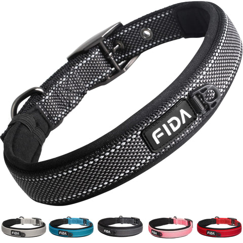 Fida Padded Dog Collar, Metal Belt Buckle Dog Collar with Double-Layer Webbing, Heavy Duty Dog Collar for Small Dogs, Black