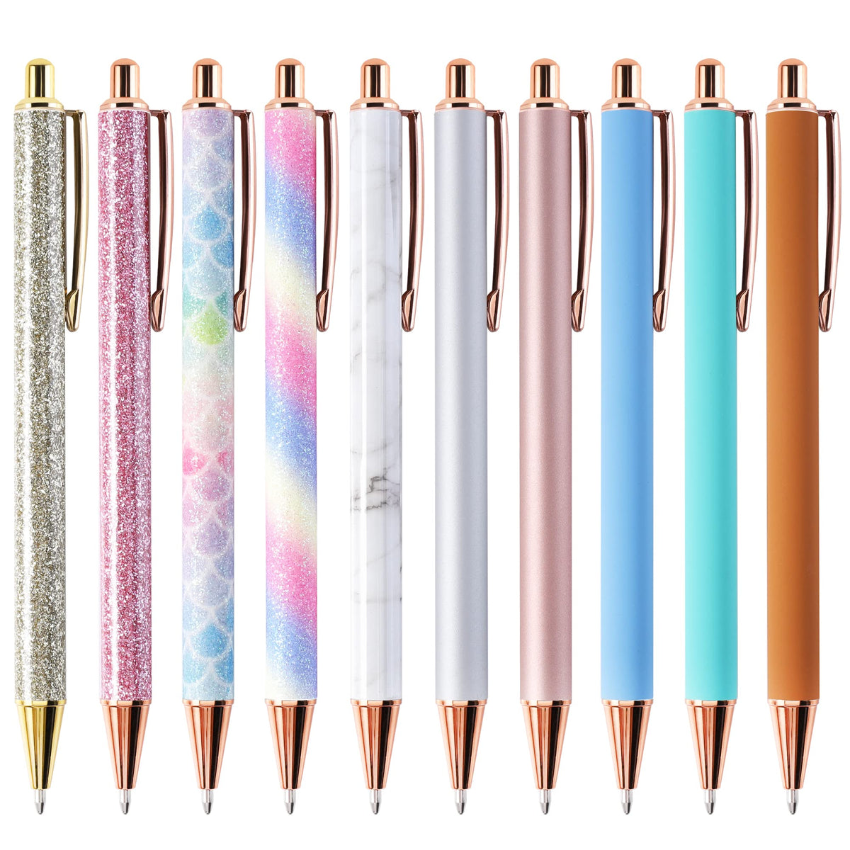 Ubabe Ballpoint Pens,10 PCS Retractable Pens Smooth Writing Pens Black Ink Medium Point (1.0mm) Click Ball Pens for Men, Women, Students Christmas X-mas Gift (Multicolor Pens)