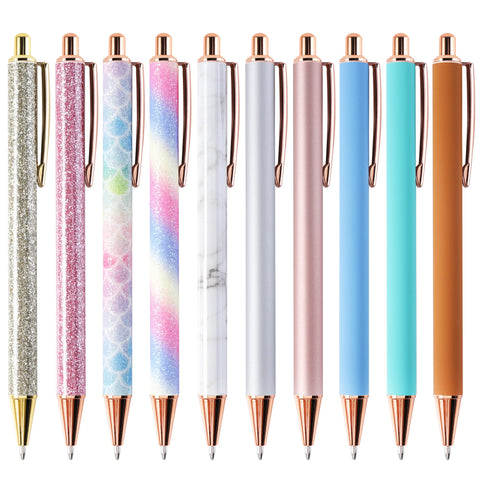 Ubabe Ballpoint Pens,10 PCS Retractable Pens Smooth Writing Pens Black Ink Medium Point (1.0mm) Click Ball Pens for Men, Women, Students Christmas X-mas Gift (Multicolor Pens)