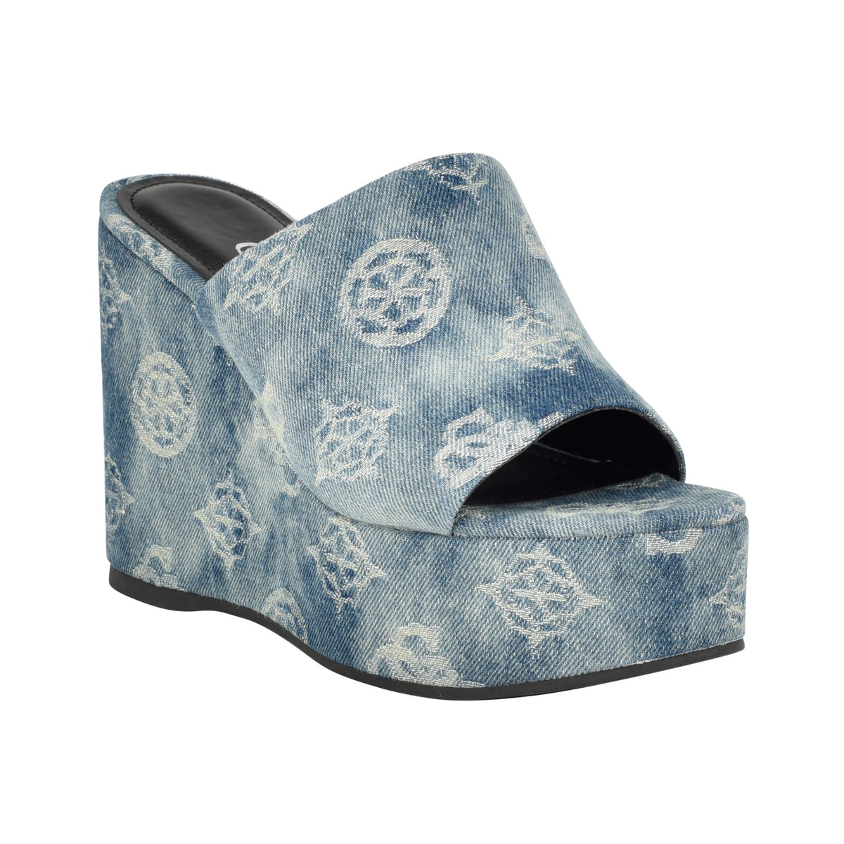 Guess Women's YENISE Wedge Sandal, Denim Blue 420, 6.5