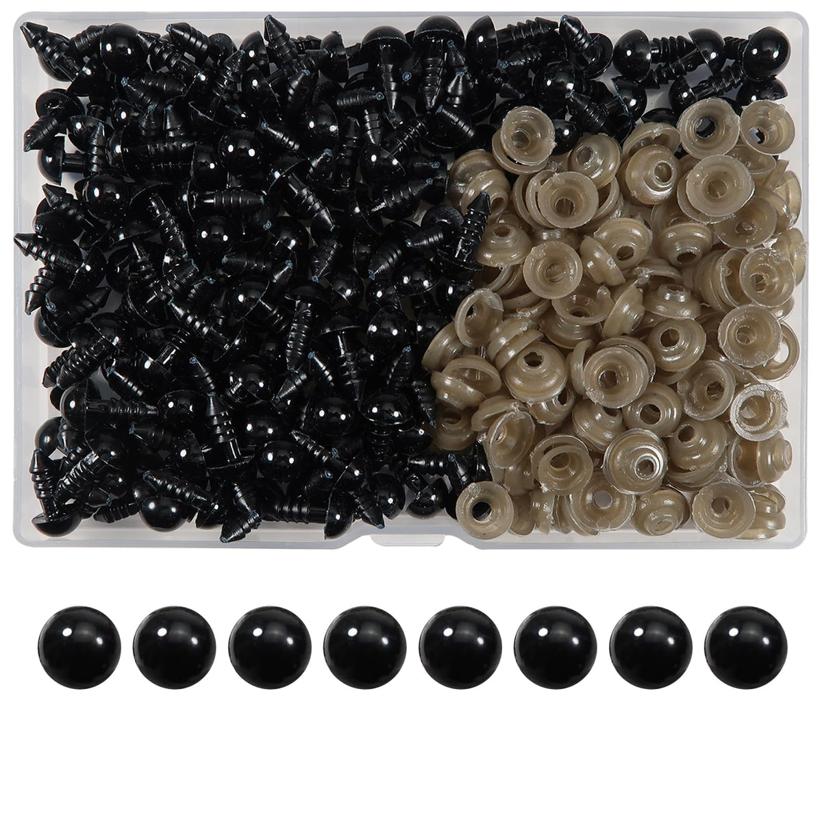 Toaob 150 Pieces Doll Eyes, Safety Eyes, Black, 8 mm, Plastic Craft Eyes with Washers for Dolls / Puppets