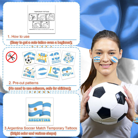 HOWAF 60pcs Argentina Soccer Temporary Tattoos for America Tournament 2024 Soccer Match Decoration, Argentina Star Tattoos Stickers Argentina Flag Soccer Vamos Argentina America 2024 Soccer Match